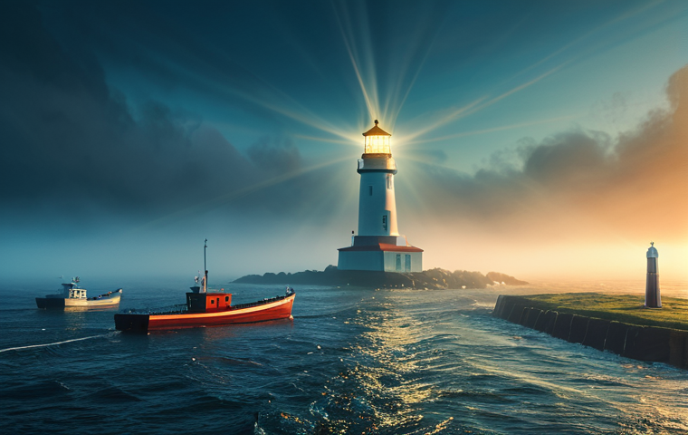 표현력을 높이는 다양한 수사적 기법 - **Metaphor: "Your blog is a lighthouse in the internet fog."**
    Prompt: "A radiant lighthouse sta...