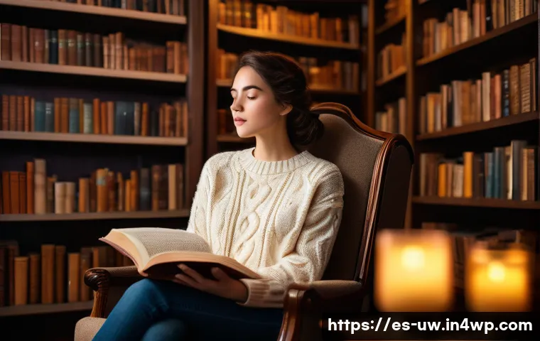 어휘력 향상을 위한 시와 문학 접근법 - **Prompt:** A young woman, in her early twenties, dressed in a cozy cream sweater and dark jeans, si...