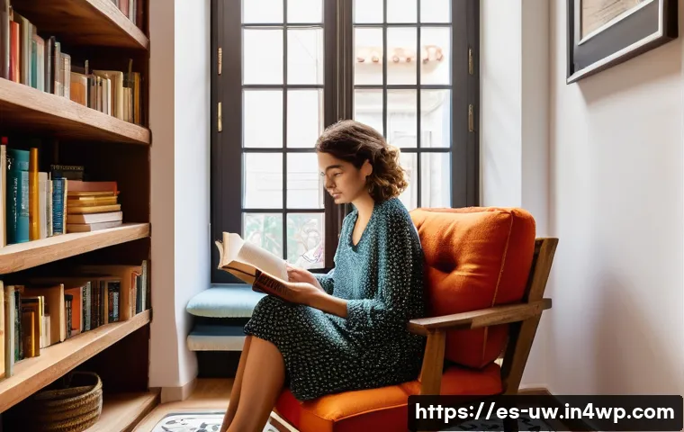 어휘 개발을 위한 추천 도서 목록 - A cozy reading nook in a modern Spanish home, featuring a young adult woman comfortably seated in a ...
